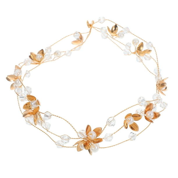 Diadema de flores con perlas para novia, tocado de cuentas de cristal para boda, accesorio para el cabello para decoración, joyería de fiesta (dorado/plateado)