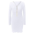 thumbnail image 4 of Sweater Dresses Women's Half Zip V Neck Long Sleeve Solid Knit Sweater Dress Long Sweaters for Women White S, 4 of 4