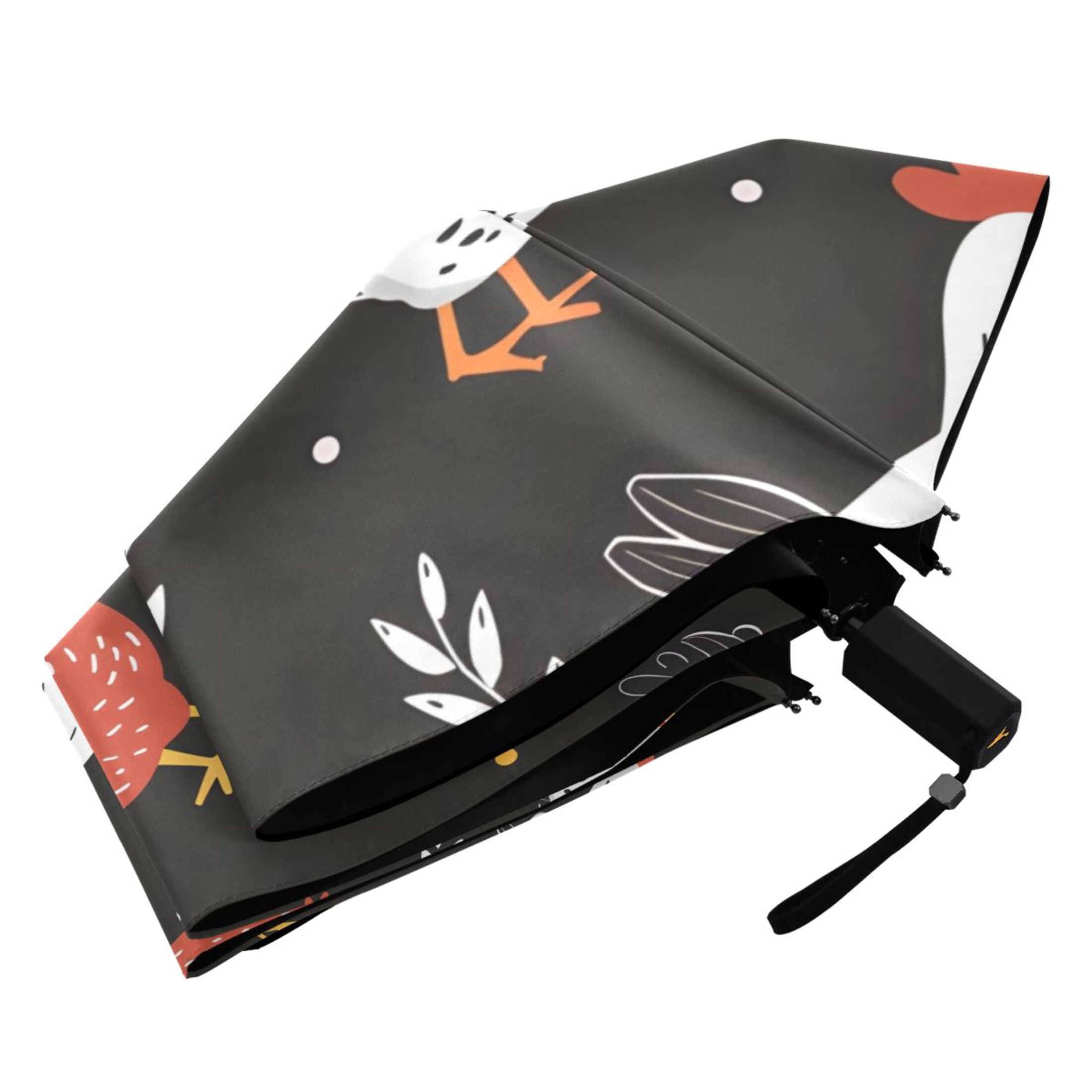 Cartoon Chicken and Leaf Compact Sun Umbrella Windproof Travel Umbrellas for Rain Strong Portable UV Protection