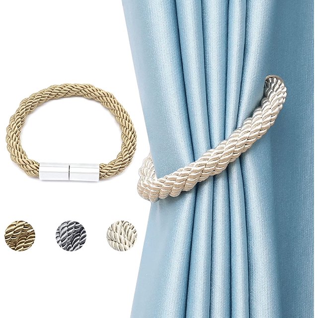 1 Pack Strong Magnetic Curtain Tiebacks, Modern Simple Style Drape Tie Backs Convenient Decorative Weave Rope Curtain Holdbacks for Thin or Thick Home & Office Window Draperies