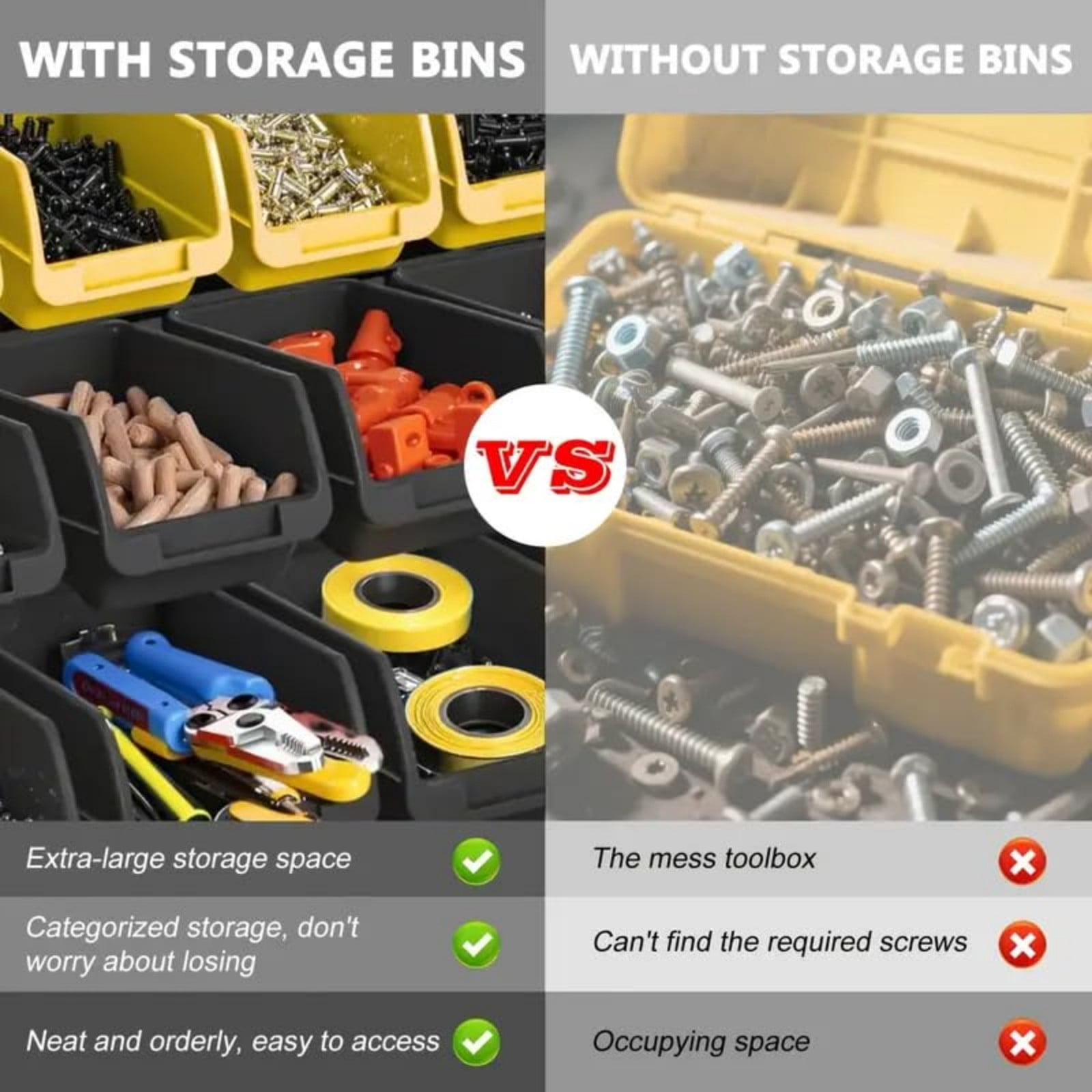 Wall Mounted Storage Bins Organizer Set, 30PCS Plastic Nut & Bolt Organizer with Pegboard, Screw Storage Bins for Garage, Workshop, Craft & Hardware Organization (Red & Black, Small)