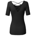 thumbnail image 2 of FashionOutfit Women's Solid Soft Stretch Short Sleeve Cross Strap Back T-shirt Top, 2 of 3