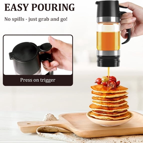 Glass Honey Dispenser No Drip with Base, 10oz Honey Pot Honey Jar Container with Handle, Maple Syrup Dispenser for Honey and Syrup