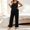 Black, variant on Elvqul Loose Fit Sleeveless Square Neck Knit Fabric Long Pants Ruffled Hem Side Pockets Pajama Set Sleepwear Loungewear Ruffled Hem Pjs Flutter Strap Pjs Ruffle Detail Pajamas