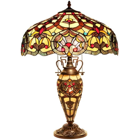 - Chloe Lighting Sadie Tiffany-Style 3-Light Victorian Double Lit Table Lamp with 18