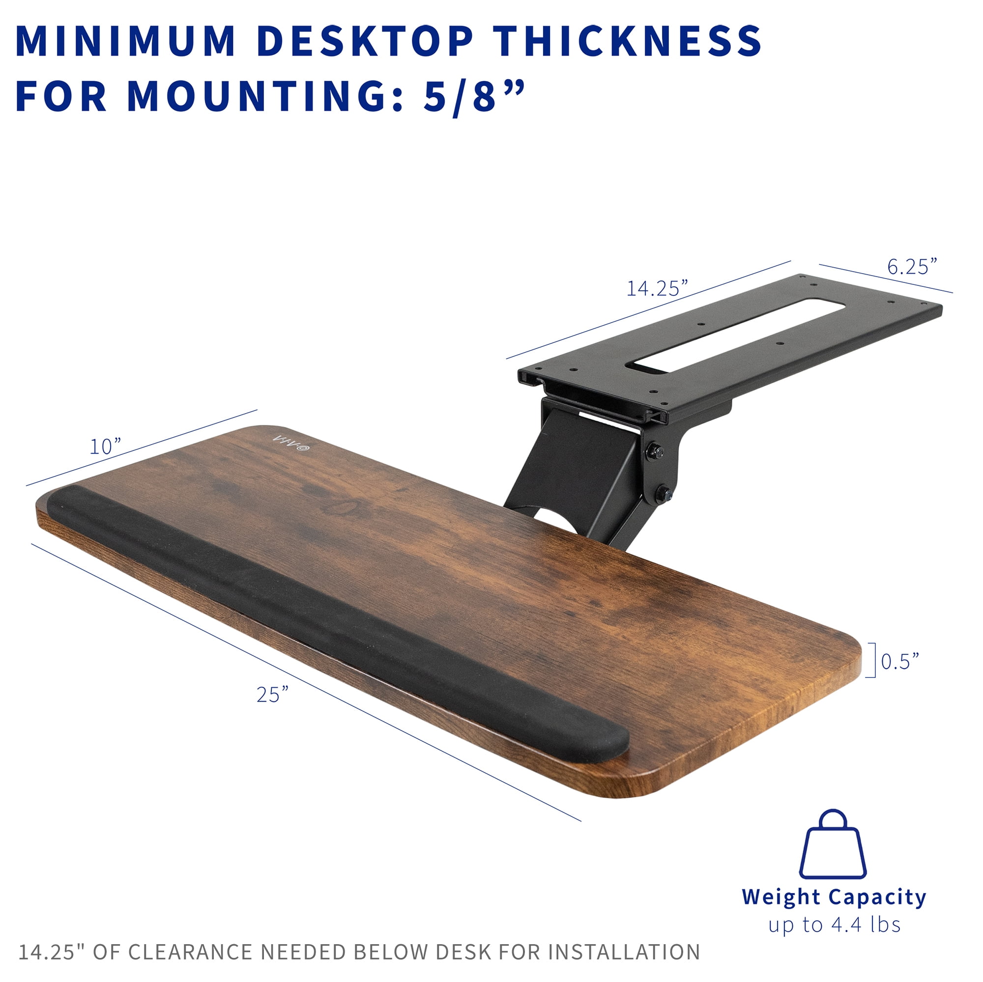 VIVO Rustic Vintage Brown Computer Keyboard & Mouse Tray, Under Table Desk Mount