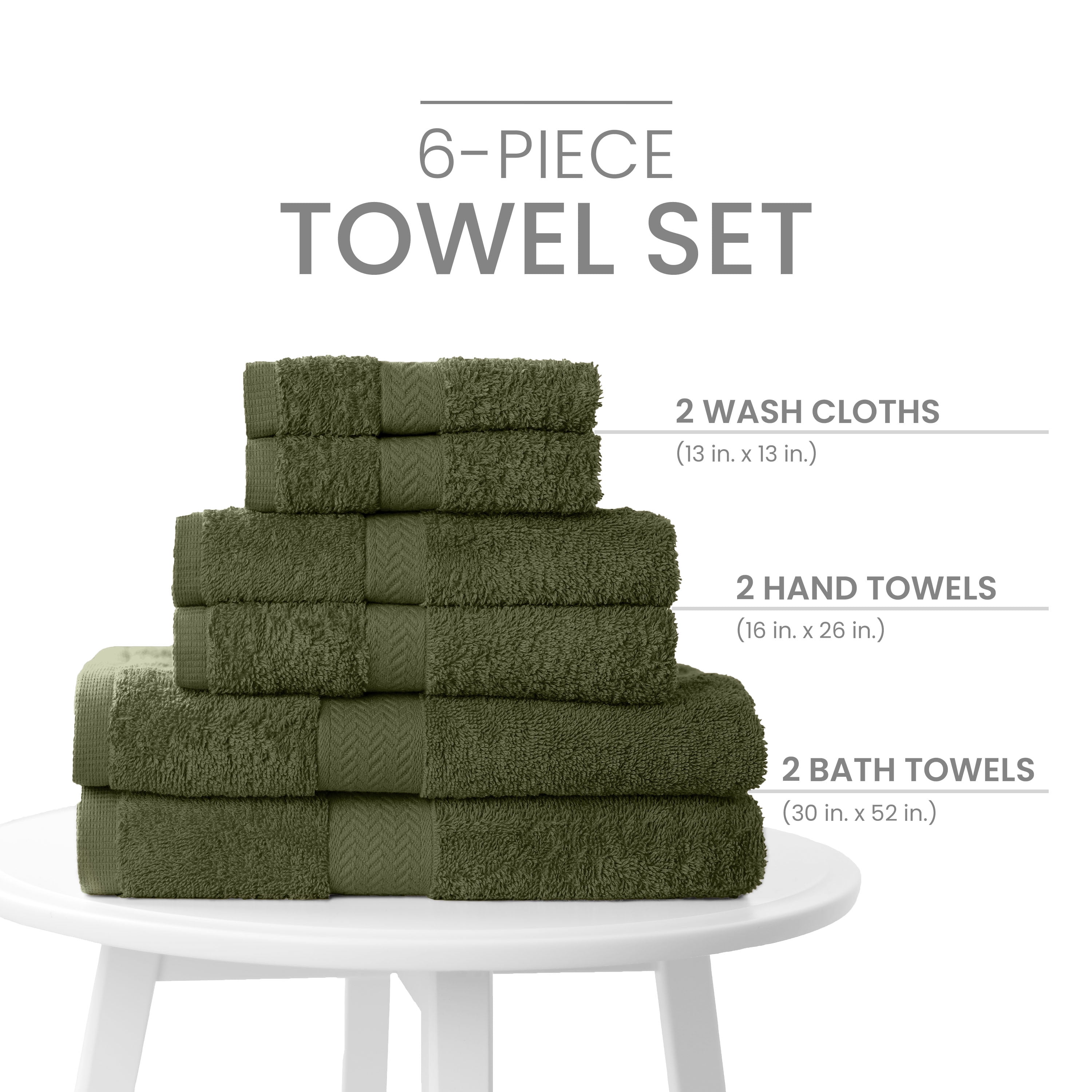 Martex 6-Piece 100% Ringspun Cotton Towel Set, Quick Dry Soft & Absorbent, Dark Green
