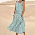 thumbnail image 3 of Summer Dresses for Womens 2025 Plus Size Fashion Sleeveless And Linen Round Neck Printed Long Dress, 3 of 6