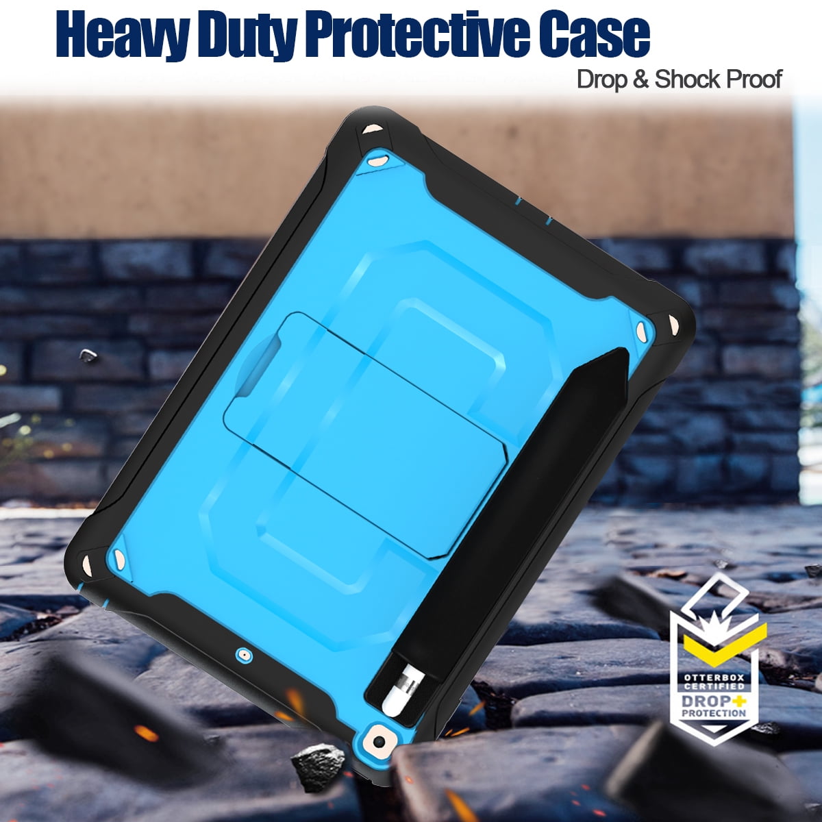 Allytech iPad Mini 5 Case, iPad Mini 4 Case, Dual Layers Full Protection Shockproof Pencil Holder Kids Friendly Shoulder Strap Kickstand Defender Case Cover for Apple iPad mini 5 / mini 4, Blue