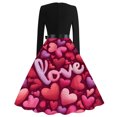 thumbnail image 3 of Fgvctg Valentine's Day a Line Dresses for Women Romantic Crewneck Vintage Cocktail Dress Cute Heart Graphic Fit 1950s Dresses Long Sleeve Formal Dressy Outfit Wine L, 3 of 4
