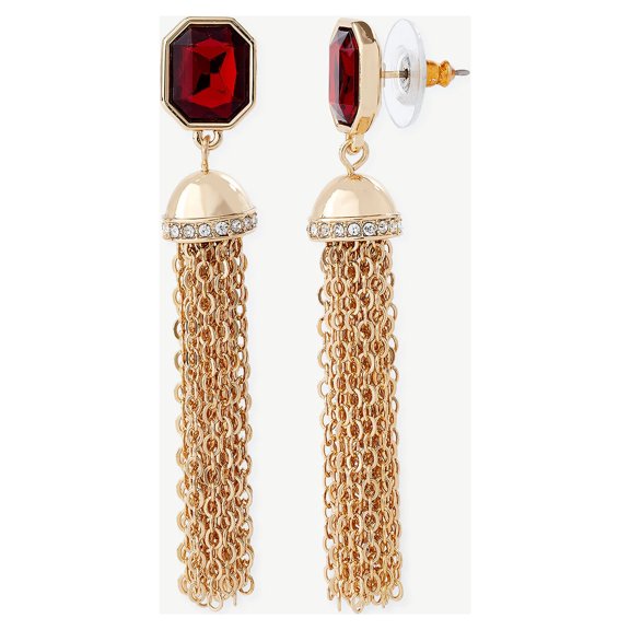 Sofia Jewelry by Sofia Vergara Women's Gold-Tone Red Stone Tassel Drop Earrings