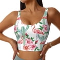 thumbnail image 2 of Haiem Flamingo Flower Pattern Womens Sports Bra - U Neck Padded Low Impact Yoga Bra Workout Crop Top Gym Moisture-Wicking Workout Vest -Large, 2 of 9