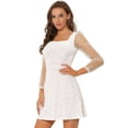 thumbnail image 1 of Disfraz de navidad Minivestido Corto De Malla Transparente De Manga Larga Con Cuello Cuadrado De Terciopelo Y Estrella Brillante Para Mujer Blanco L, 1 of 5