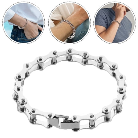 ORDDIART 1Pack Stainless Steel Bracelets for Man with Bike Chain Design for Father's Day 0.2In