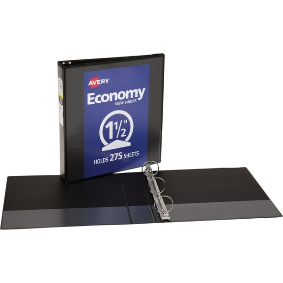 Avery® Economy View Binder - 1 1/2" Binder Capacity - Letter - 8 1/2" x 11" Sheet Size - 275 Sheet Capacity - Round Ring Fastener(s) - 2 Internal Pocket(s) - Vinyl, Chipboard - | Bundle of 5