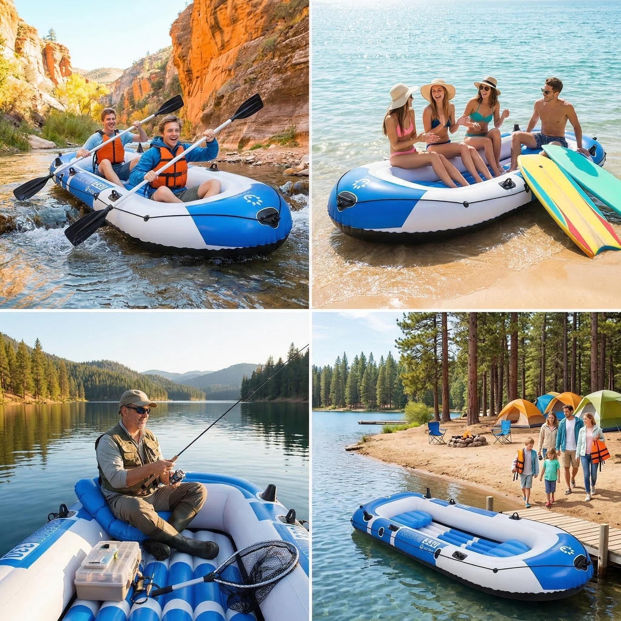 MQHUAYU 4 Person Inflatable Boat Series with Seats, Includes a Pair of Deluxe Oars,10.49FT×4.6FT