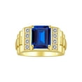 thumbnail image 1 of RYLOS Men's Rings Yellow Gold Plated Silver Designer Style 10X8MM Emerald Cut Shape Gemstone & Diamonds Sapphire September Birthstone Rings For Men Size 8, 1 of 4