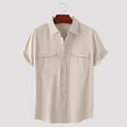 thumbnail image 4 of Sopiago Mens Summer Tops Linen Mens Shirts Short Sleeve Button Down Workout Shirts Cotton Casual Shirts for Men Shirt Dress Loose Plain Tshirts Beige,5XL, 4 of 4