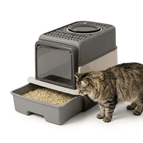 EIODEAR Drawer-Style Cat Litter Box with Sifting Pedal - Enclosed Odor-Control Cat Toilet with Large Capacity, Easy-Clean Tray, 21"