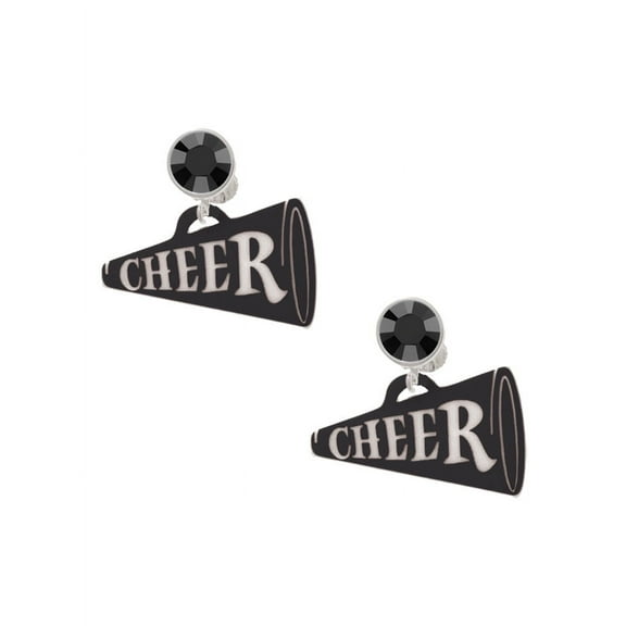 Delight Jewelry Acrylic 1.25" Black Cheer Megaphone Black Crystal Clip on Earrings
