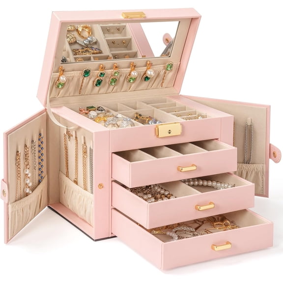 4-Tier Jewelry Box 3 Drawers Jewelry Storage Organizer Large