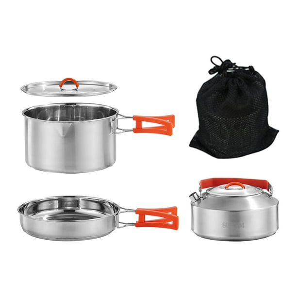 Juego de utensilios de cocina para acampar, fácil de limpiar para fogata, 3 unidades/juego con hervidor, olla y sartén para equipo de Picnic