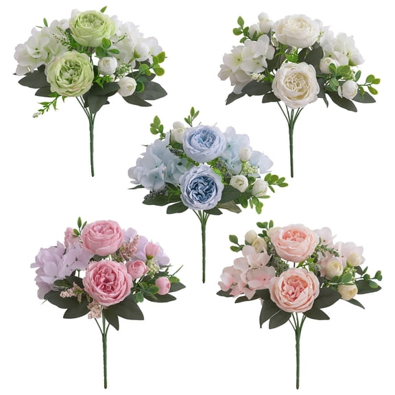 Silk Wedding Bouquet, Faux Flower Arrangements for Home Decor, Artificial Peonies and Roses with Greenery, Bendable Stems for Centerpieces, Vase Fillers or Hand Held Fake Flowers for Party, Office