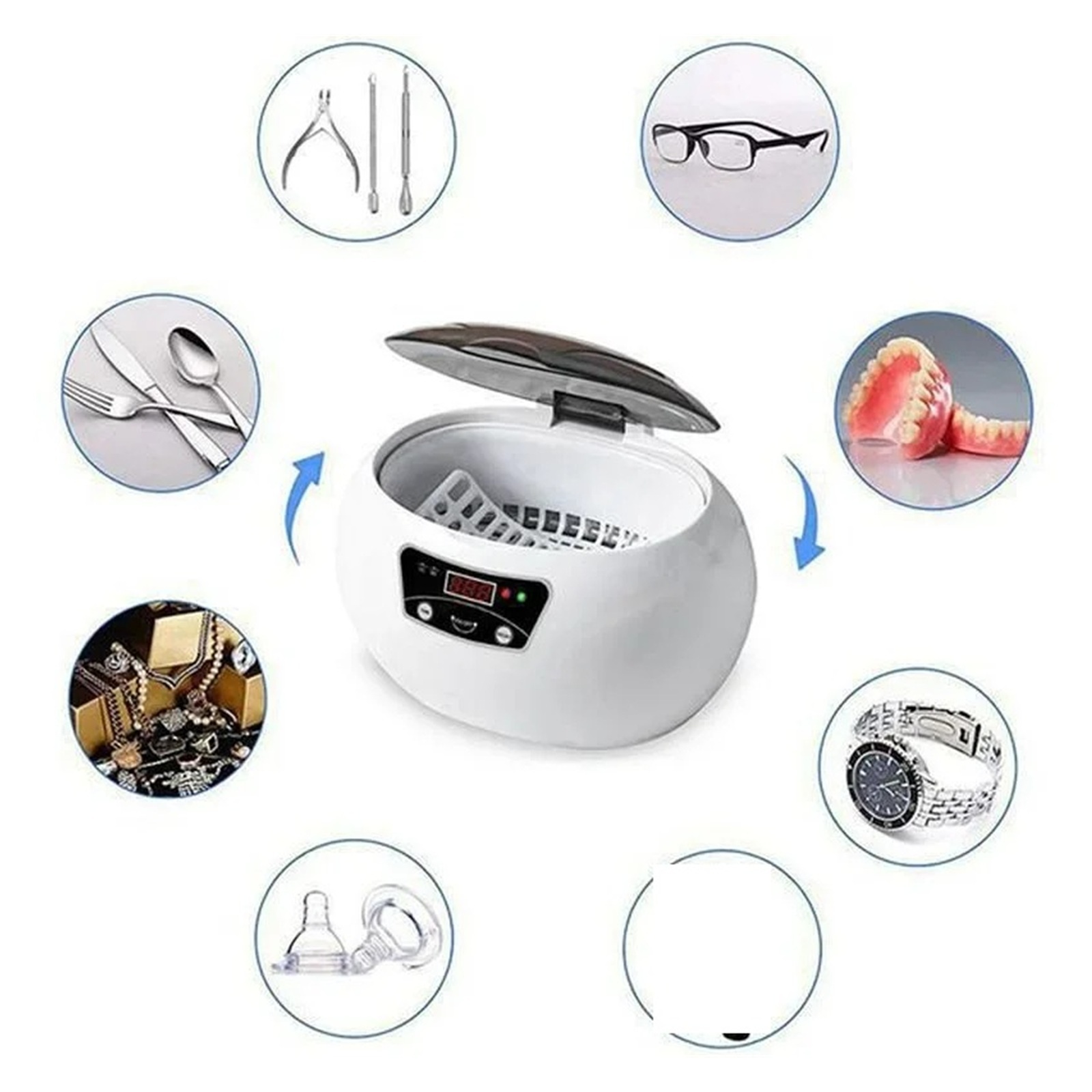 600ml Ultrasonic Cleaner Bath Timer for Jewelry Parts Glasses Manicure Cutters Ultrasonic Sound Box ,Convenient to Use