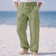 thumbnail image 3 of Homeyce Cotton Linen Pants for Men Elastic Drawstring Waist Straight-Legs Pants with Pockets Linen Long Pants Breathable Casual Summer Beach Lightweight Sweatpants,Green 3XL, 3 of 5