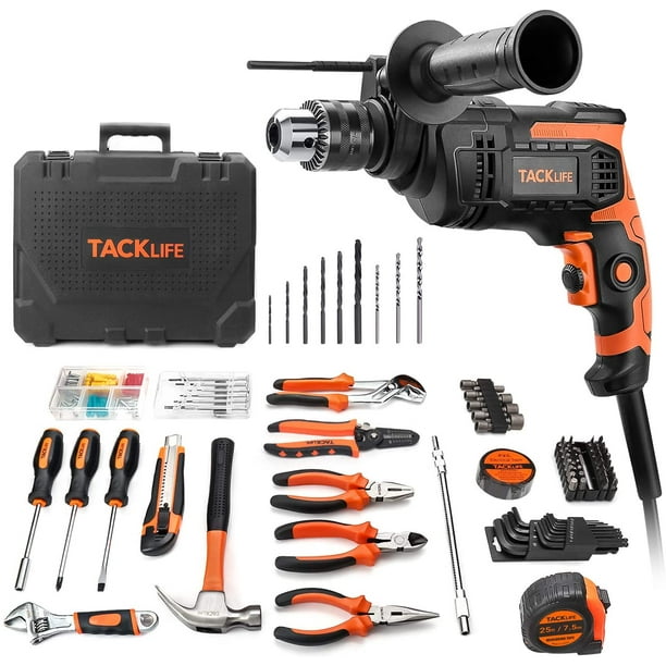 TACKLIFE 145piece Home Tool Kit 6.5Amp Hammer Drill, for Basic Home