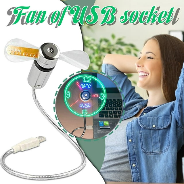 USB Clock Fan With Real Clock And Temperature Display Function Small Battery Operated Fan with Clip Twin Window Fan Clip on Belt Fan Small Fan Clip on Bedroom Fans