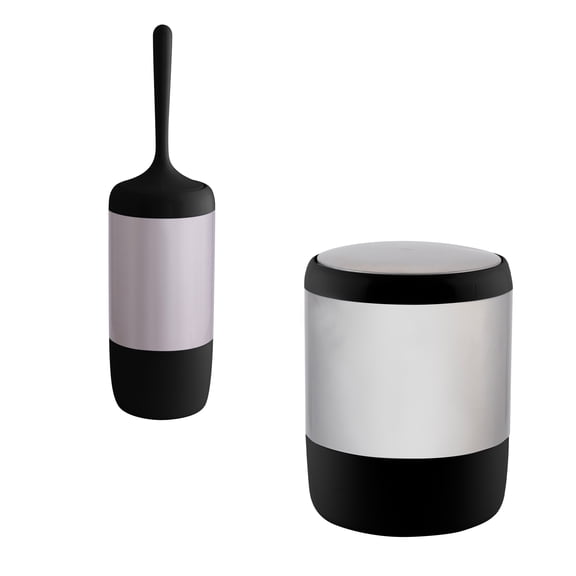 Bath Bliss Smooth Matte Black Stainless Waste Bin and Toilet Brush