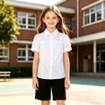 thumbnail image 3 of dazeni Girls School Uniform Cotton Tops Peter Pan Button Down Shirts Pleates Short Sleeve Blouse Tee for Teen White Size 14-15 Years, 3 of 5