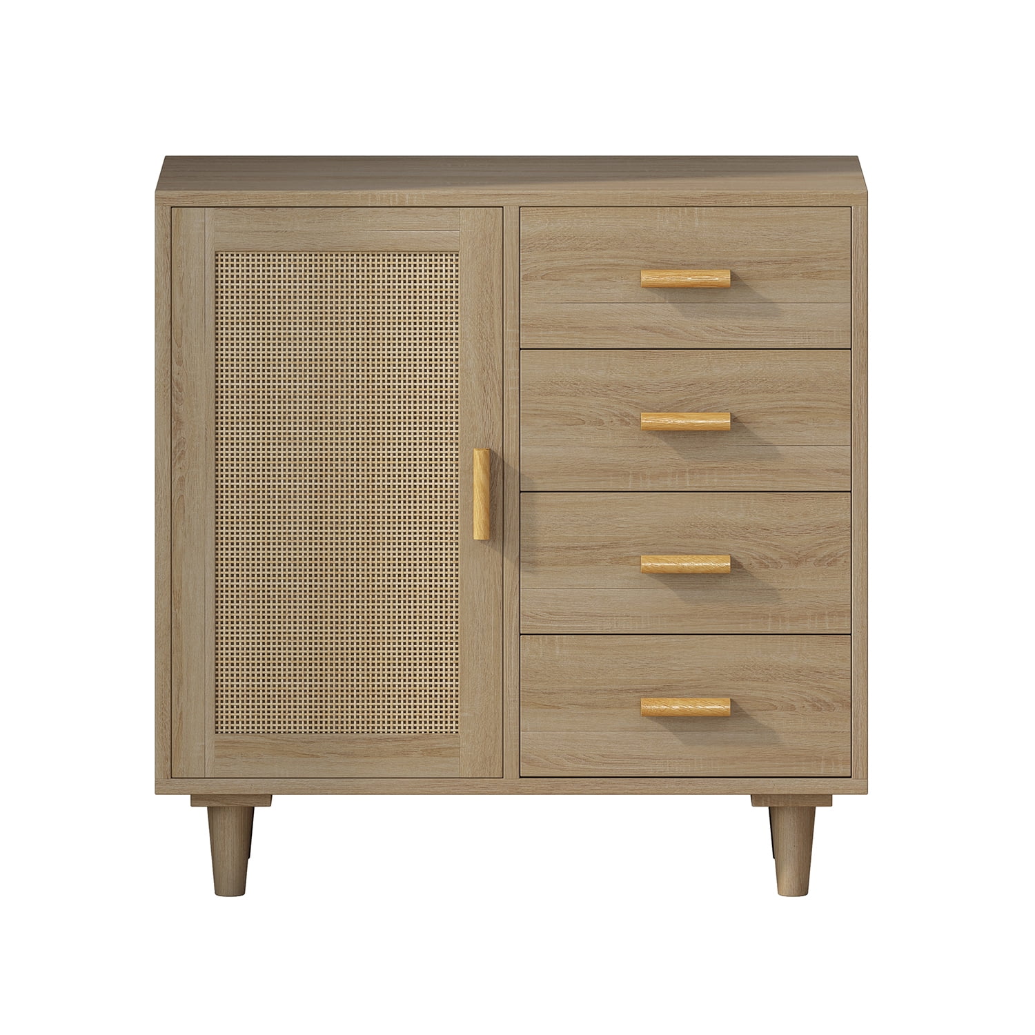 Kadyn 4 Drawers Rattan Cabinet, Modern Dresser with Rattan Door, Accent Storage Cabinet for Living Room, Natural