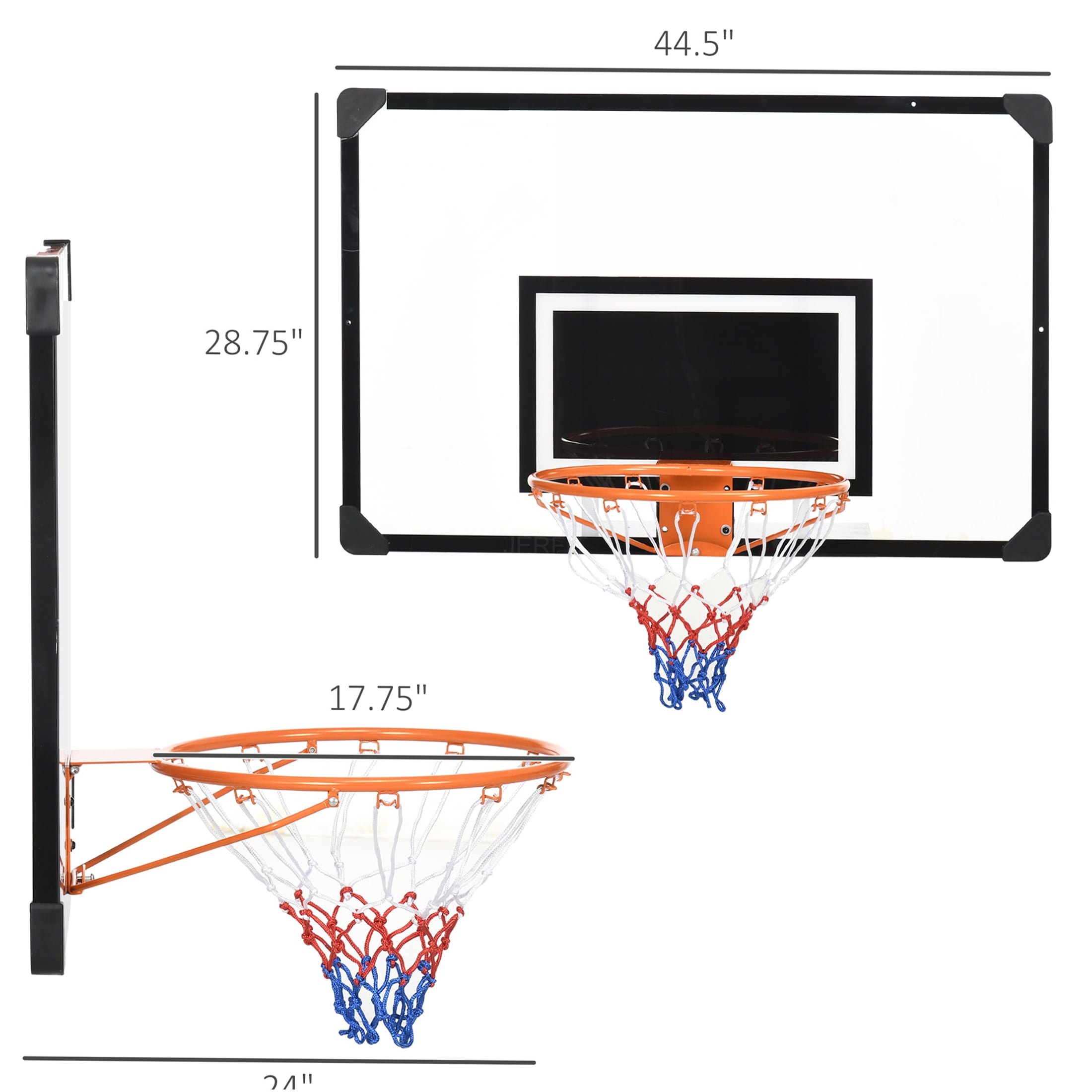 JERFIT Wall Mounted Basketball Hoop Set for Kids & Adults, 45" Shatterproof Backboard with Adjustable Height, All-Weather Steel Frame, Durable Rim & Net for Indoor Outdoor Play