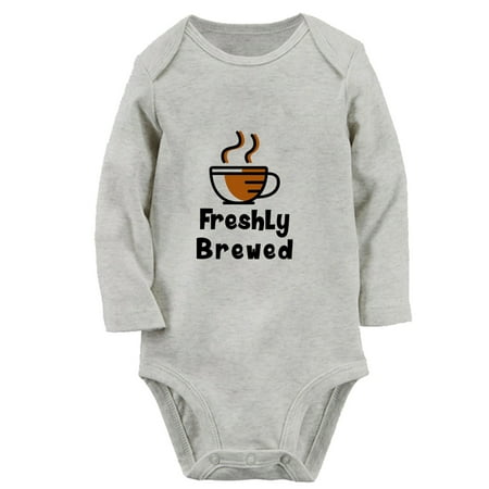 

iDzn® Freshly Brewed Funny Rompers Newborn Baby Unisex Bodysuits Infant Jumpsuits Toddler Kids Long Sleeve Oufits (Gray 0-6 Months)