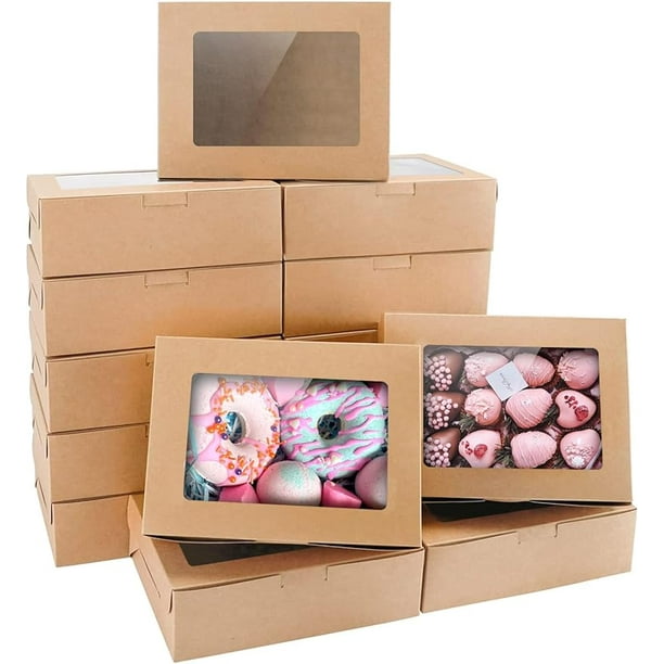 VANKUTL 20 cajas de galletas de 8 x 6 x 2,5 pulgadas con ventana, cajas de panadería marrones para regalar, cajas de golosinas para pasteles, donas, cupcakes, postres de boda, Acción de Gracias, Navid
