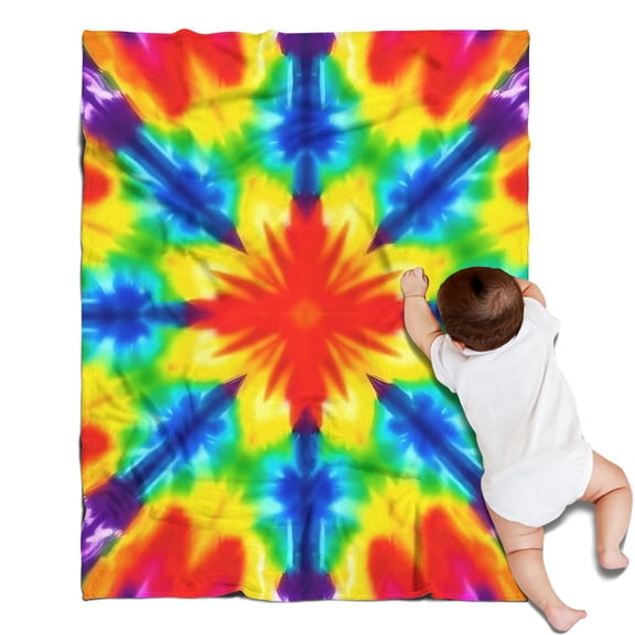 Rainbow Tie Dye Mandala Pattern Blanket,Comfortable Soft Flannel Throw Blanket,All Season,Warm Lightweight Blankets for Sofa Bed Couch Living Room Chair,30"x40"