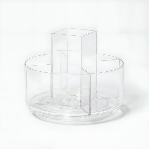 ACDANC Make-Up Turntable Beauty Organizer Small: Clear Plastic Makeup Storage with 5 Compartments, 7"x7"x5.88