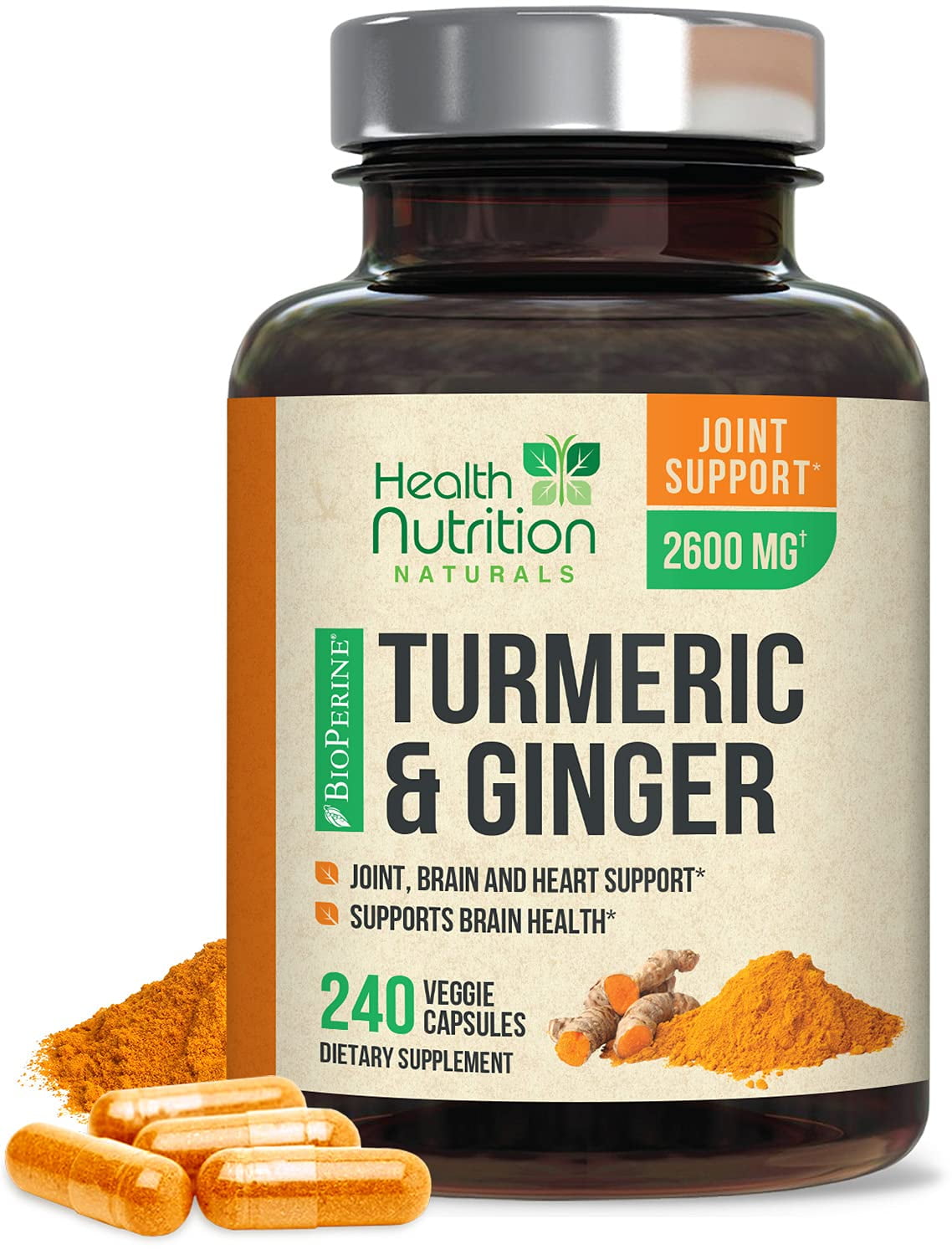 Turmeric Curcumin with Ginger, BioPerine, 95% Curcuminoids, 2600mg, 240 ...