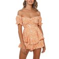 thumbnail image 2 of TheFound Women Printing Overalls Boat Neck Short Sleeve Ruffled Hem Playsuit, 2 of 10