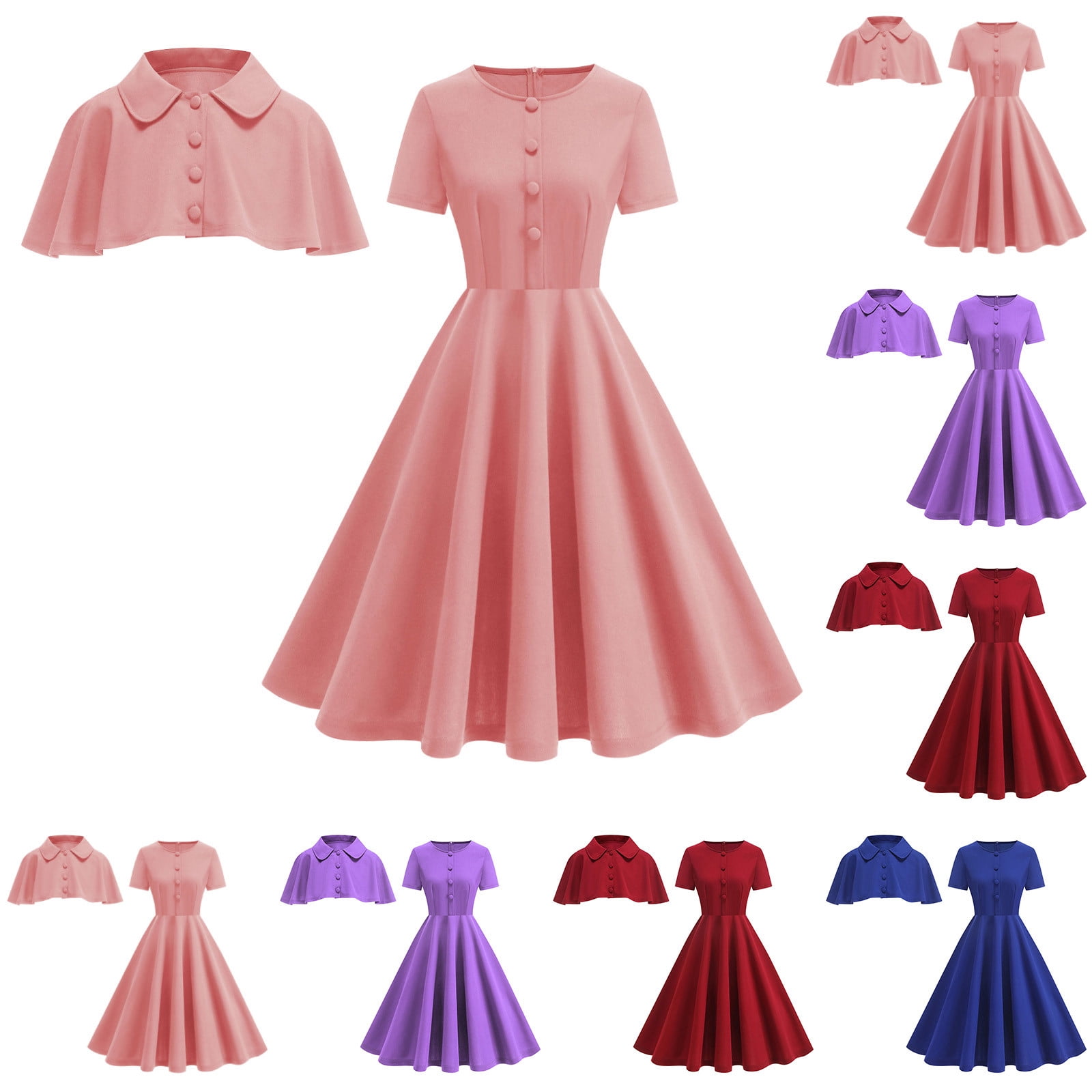 1950s Vintage Cocktail Dresses for Women Wedding Guest Retro 50's Swing Dresses Church Tea Party Prom Dress with Shrug