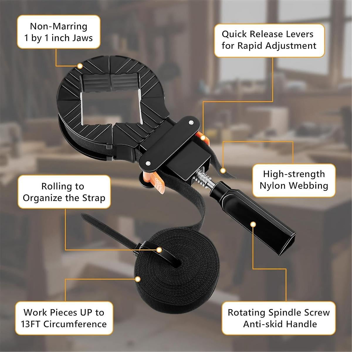 Strap Clamp for Woodworking Quick Release Band Belt Adjustable Picture Frame Clamp Tool 3 pack