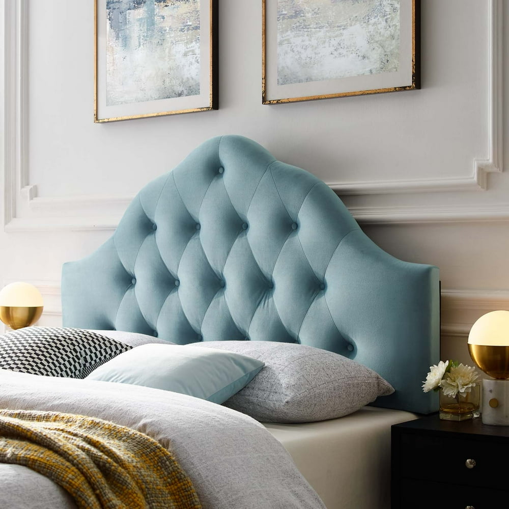 Sovereign Queen Diamond Tufted Performance Velvet Headboard in Light