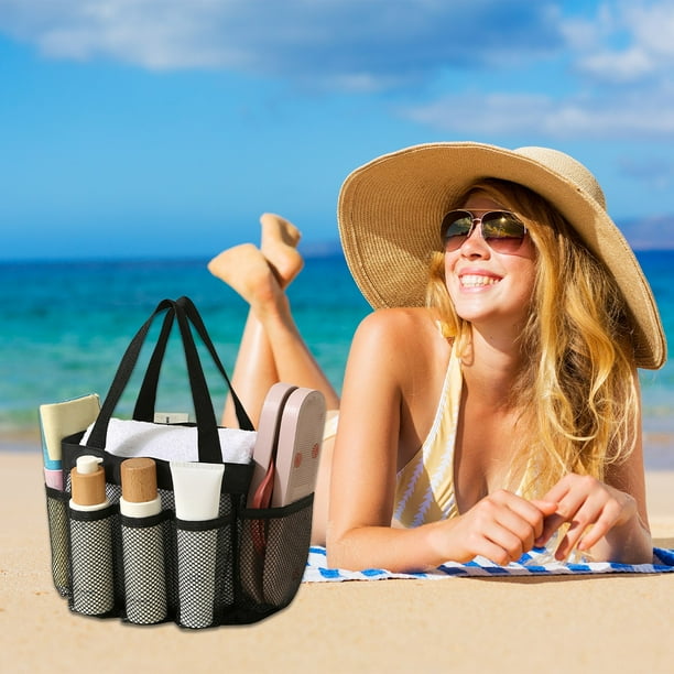 Mesh Beach Bag Tote Pool Bag For Women Vacation Beach Accessories Mesh Portable Swimming Multi Pocket Beach Bag