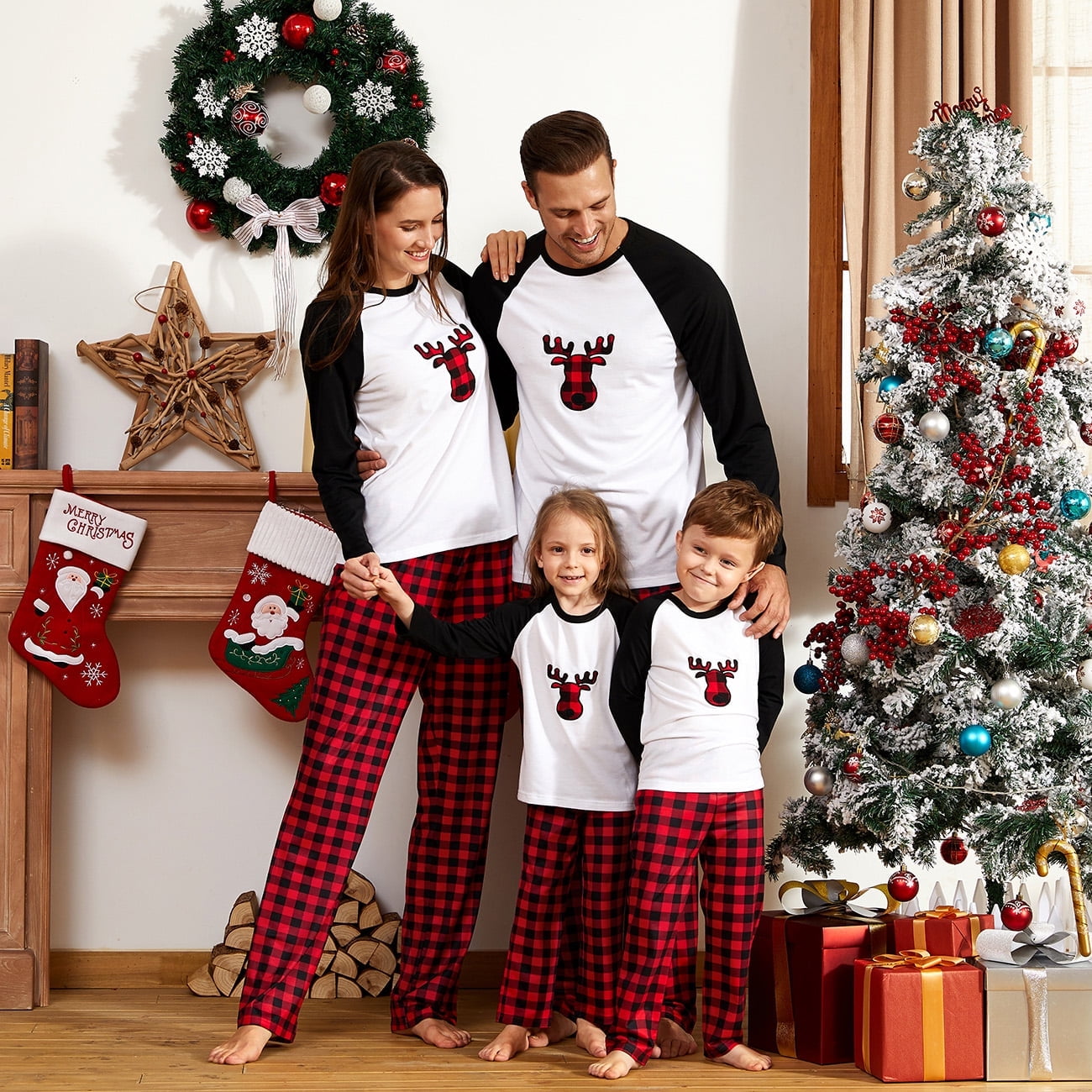 PatPat Christmas Pajamas Plaid Deer Family Matching Pajamas Sets Mommy and Me Outfits for Women Black White M Walmart