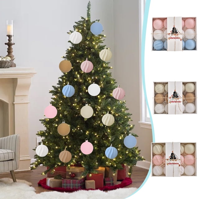 Adornos Navideños, 12 Bolas Navideñas Flocadas, Juego de Decoración Navideña. Diversos Estilos de Adornos para Árboles de Navidad Que También Se Pueden Usar para Otras Fiestas.