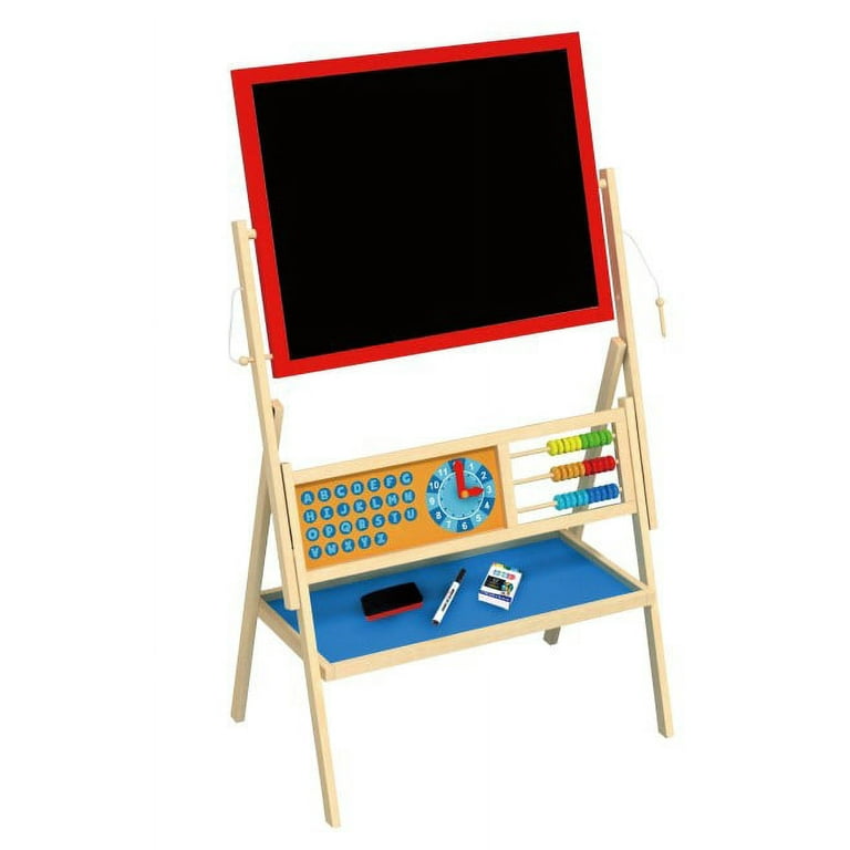 TOYSTERS Creative Wooden Art Easel for Toddlers, Deluxe 2 in 1 Magnetic  Dry Erase Board and Chalkboard Art Supplies for Kids
