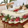 thumbnail image 2 of Oval Christmas Tablecloth,Poinsettia Holly Pine Cone Christmas Table cloth,Polyester Waterproof Wrinkle Resistant Durable Tablecloth For Holidays,Kitchen,Winter And Home Decor,Oval Tablecloth 54x72In, 2 of 6