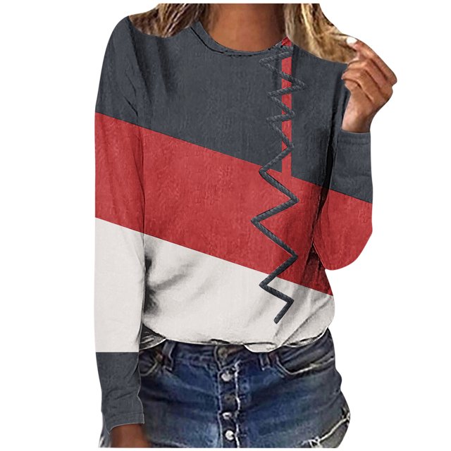 Pompotops T-shirt Décontracté Imprimé pour Femmes, Col Rond, Manches Longues, Liquidation